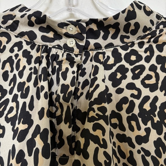 LOFT Leopard Print Silk Feel Silky Mock Neck Long Sleeve Blouse Top Shirt 16 - Picture 4 of 11